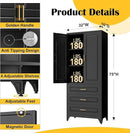 75" Kitchen Pantry Cabinet with 3 Drawers,Metal Storage Cabinets with Doors and 4 Adjustable Shelves,Black Kitchen Cabinet with 2 Gold Handles,Food Cupboard for Livingroom, Bathroom,Pantry by CozyNest Decor