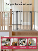 36.2" Extra Tall Baby Gate for Stairs, 29.5-46" Wide Dog Gate for Doorways, Walk Thru Auto Close Metal Child Gate for The House, Stairs and Doorways, Pet Gate Pressure Mounted Dog Gate Indoor (Black) by TinyTreasures Baby Boutique