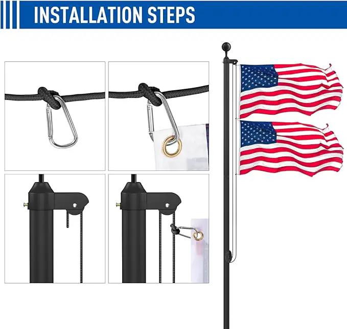 Flag Pole Kit 25FT, 12 Gauge 1.8mm Thickness Heavy Duty Flag Poles with 3x5 American Flag, Black Flag pole for Outdoor House In Ground, Extra Thick Flagpoles Suitable for Yard and Garden, photo 5 of 9