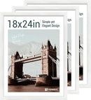 18x24 Poster Frame 3 Pack - White Woodgrain, Solid Wood Gallery Picture Frame - Wall Hanging by CozyNest Decor
