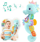 Baby Toys 0 to 12 Months, Musical Stuffed Animal Activity Soft Toys with Multi-Sensory Crinkle, Rattle and Textures, Infant Tummy Time Toys for Newborn Boys, Seahorse, Blue by TinyTreasures Baby Boutique