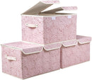 PRANDOM Large Stackable Storage Bins with Lids Fabric Decorative Storage Box Cubes Organizer Containers Baskets with Cover Handles Divider for Bedroom Closet Living Room 17.3x11.8x9.8 Inch 3 Pack by TinyTreasures Baby Boutique