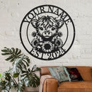Personalized Highland Cow Name metal Signs,Custom Highland Cow Metal Shed Wall Decor,Black Metal Wall Art Plaques Outdoor wall Decorative Signage (Style E) by CozyNest Decor
