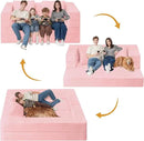 Folding Bean Bag Chair for Adults,3-in-1 Bean Bag Couch Faux Fur Floor Sofa Large Beanbag Convertible Bean Bag Sofa Bed with Pillow in Bedroom,Living Room,Apartment(Queen,Pink) by CozyNest Decor