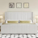 King Size Bed Frame and Headboard, Soft Velvet Upholstered Bed Frames with Vertical Channel Tufted Wingback Headboard & Footboard, Soft Bed Frame King, Noise Free, Easy Assembly, White by CozyNest Decor
