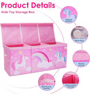 Unicorn Extra Large Toy Box Chest with Flip Lid for Kids, Collapsible Oxford Toy Storage Box with Handles Mesh Pockets, Sturdy Waterproof Toy Box for Bedroom Playroom, 37.7×12.5×15.7 Inch by TinyTreasures Baby Boutique