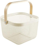 Metal Mesh Steel Basket, Storage Organizer Basket Multi-functional Hanging Kitchen Baskets Fruit Basket Bin with Bamboo Handle for Kitchen Bathroom Picnic Shopping Decor Cabinet Home, Beige by GreenHaven Gardens