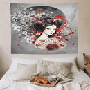 Japanese Geisha Tapestry Asian Red Cherry Blossom Red Sun Traditional Kimono Folk Tapestries Home Decor for Living Room Bedroom Apartment Farmhouse Dorm 80"x60" by CozyNest Decor