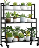 YIZAJIA Plant Stand Indoor 3 Tier Metal Outdoor Tiered Stands Shelf With wheel for Multiple Plants Potted Ladder Plant Holder Table Plant Pot Stand for Window Garden Balcony Living Room (3 Tier-Black) by GreenHaven Gardens