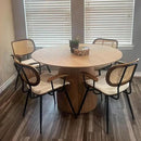 Rattan Dining Room Chairs Set of 2,Mid Century Modern Kitchen Side Chairs,Metal Legs Desk Chairs,Green Modern Corduroy Fabric Accent Chairs with Arms and Rattan Backrest by CozyNest Decor