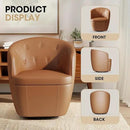 360° Swivel Leather Accent Chair, Modern Barrel Club Chair with Leather Upholstery and Sturdy Base, Comfortable Armchair for Living Room, Bedroom, Reading Nook, Brown by CozyNest Decor