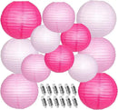 Paper Lanterns Decorative, Pink Hanging Round Chinese Lanterns with Lights for Engagement Bachelorette Birthday Party 12 LED Light Pack of 12 by CozyNest Decor