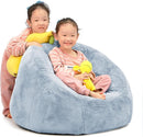 N&V Small Bean Bag Chair for Kids, Children Mini Bean Bag Sack, Foam Filling, Includes Removable and Machine Washable Cover, 27in, Soft Faux Fur (Grey) by TinyTreasures Baby Boutique