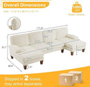 Karl home U-Shape Sectional Sofa Couch 111" Modern 4-Seat Sofa with Chaises Chenille Fabric Upholstered Covertible Couch with Wood Grain Legs for Living Room, Reception Room, Apartment, Beige by CozyNest Decor