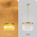 4-Lights Drum Glass Chandelier, Modern Style Light Fixture for Dining Room, Bedroom, Ripple Glass Shade & Brass Finish, D16.5 * H18~48 inch (Adjustable Height) by CozyNest Decor