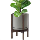 D'vine Dev Ceramic Planter with Walnut Color Stand - 10 Inch Modern Round Flower Pot with Wood Planter Holder, Grey, 55-B-X-3 by CozyNest Decor