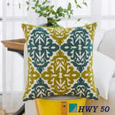 HWY 50 Decorative Throw Pillow Covers 18x18 Inch (1 Piece), Embroidered Cotton Farmhouse Cushion Cover Pillow Case for Sofa Couch Living Room Bed Bedroon, Blue and Green Floral Geometric by CozyNest Decor