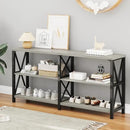 LVB Industrial Entryway Table, Farmhouse Rustic Console Table Behind Couch, Long Metal Wooden Sofa Table with Storage Shelf, Modern Foyer Hallway for Living Room Bedroom, Light Grey Oak, 63 in by CozyNest Decor