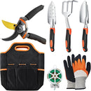 ESOW Garden Tool Set 7 PCS, Includes Cast-Aluminum Heavy Duty Hand Trowel, Transplant Trowel, Hand Rake, SK-5 Steel Gardening Scissor, Plant Tie, Bag & Gloves, Tool Kit Gifts by GreenHaven Gardens