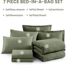 Monbix California King Comforter Set - 7 Pieces Cationic Dyeing Olive Green Bed in a Bag Cal King Bedding Sets with Comforter, Sheets, Pillowcases & Shams, Reversible Bedding Comforters Sets(108 * 92) by CozyNest Decor