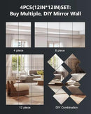 Full Length Wall Mirror Tiles, 12'' x 12'' x 4PCS, Acrylic Unbreakable Full Body Mirror for Bedroom Squares Shatterproof Mirror Sheets Wall Mounted for Home Gym Door Plexiglass Mirrors Safe for Kids by CozyNest Decor