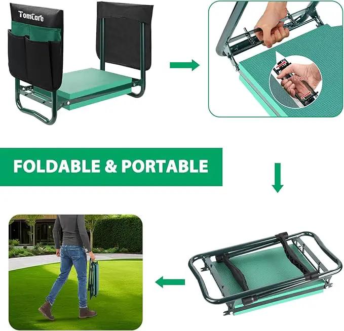 TomCare Garden Kneeler and Seat 10.64” Wider Larger Soft Kneeling Pad Garden Bench with 2 Large Tool Pouches Heavy Duty Garden Stool Foldable Tools Gardening Gifts for Women Men Gardeners, photo 6 of 7