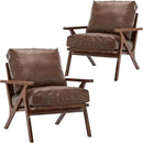 Wahson Brown Leather Accent Chair - Mid Century Modern Retro Upholstered Armchair with Wood Frame and Removable PU Cushions - Large Compfy Leisure Slipper Chair for Living Room/Bedroom (Set of 2) by CozyNest Decor