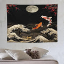 Houselerax Koi Fish Tapestry, Japanese Style Yin Yang Big Wave Cherry Blossom Tapestries Wall Hanging for Bedroom Living Room Office Decor 80"x60" by CozyNest Decor