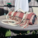 Picnic Blanket Extra Large Waterproof with Strap 59"x79" - Machine Washable Tassels Faux Wool Cashmere for Park, Grass, Camping, Hiking, Concerts (Latte with white shoulder strap, 59"X79") by TinyTreasures Baby Boutique