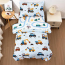 NTBED 4 Pieces Construction Truck Toddler Bedding Set for Baby Boys, Cartoon Vehicles Excavator Cars Printed, Includes Comforter, Flat Sheet, Fitted Sheet and Pillowcase,Light Blue by TinyTreasures Baby Boutique