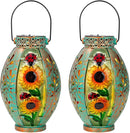 2 Pack Sunflower Solar Lantern,Retro Solar Lanterns Outdoor Waterproof,Stained Glass & Metal Hanging Solar Lantern,LED Tabletop Lamp Solar Lights,Sunflower Outdoor Solar Lanterns for Pathway by GreenHaven Gardens