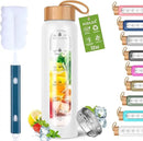 Aqulea Glass Water Bottles 32 Oz with Silicone Sleeve - BPA Free Reusable Wide Mouth Glass Motivational Water Bottles with Fruit Infuser – Leak Proof Borosilicate Water Bottle with Time Marker (White) by CozyNest Decor