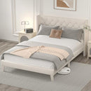 King Size Bed Frame with LED Lights, Upholstered Bed Frame with Wingback Diamond Tufted Headboard, Wood Slats Support, Noise-Free, Easy Assembly, No Box Spring Needed, Beige by CozyNest Decor