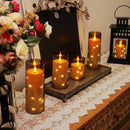 Homemory 9 Pcs Flameless Candles with Embedded Star String Fairy Lights, Battery Operated Candles, LED Fake Candles with Remote Control and Timer, Gray Acrylic by CozyNest Decor