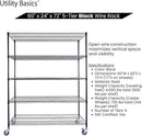 60"x24"x72" Black 5-Tier Premium Metal Wire Shelving NSF 4000 LBS MAX Capacity Heavy Duty Steel Storage Rack for Warehouse, Garage, Hospital, Commercial Space & School w/Premium Wheels by CozyNest Decor