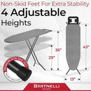 Bartnelli Ironing Board Made in Europe | Iron Board with 4 Layered Cover & Pad, Height Adjustable up to 36" Features A Safety Iron Rest, 4 Steel Legs, for Home Laundry Room or Dorm Use (43x14) by CozyNest Decor