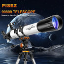 PISEZ Telescope for Adults High Powered ，90mm Aperture 800mm （35X-210X Professional Refractor Travel Astronomical Telescope for Kids & Beginners with Carry Bag, Phone Adapter by TinyTreasures Baby Boutique