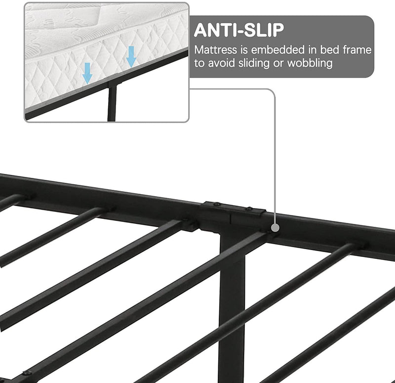 14" Metal Platform Bed Frame and Headboard with Under Bed Storage, Heavy Duty Metal Slat and Anti-Slip Support