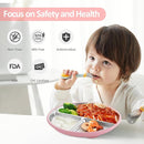 Stainless Steel Suction Plates for Toddlers, 9" Divided Kids Baby Plates with Removable Silicone Suction, Non Toxic Non Slip Portion Control Snack Dishes 4 Packs, Blue Green Gray Pink by TinyTreasures Baby Boutique
