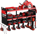 Power Tool Organizer Wall Mount with 6 Drill Holders, Heavy Duty Metal Utility Racks with Large Top Shelf & Side Hooks, Efficient and Organized Storage for Garage, Workshop, Shed, Pegboard by GreenHaven Gardens