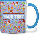 Personalized Mug for Kids - Sweets - Custom Name/Text, Ceramic Hot Chocolate/Cocoa/Coffee Cup for Boys/Girls, Birthday/Christmas/Holiday Gift - 11 oz, Light Blue Handle by TinyTreasures Baby Boutique