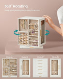 SONGMICS Jewelry Box 360° Rotating, Jewelry Storage Case with 5 Drawers, Jewelry Organizer, Glass Window, Spacious, Vertical Jewelry Storage, Open Design, Great Gift, Cloud White UJBC170W01 by TinyTreasures Baby Boutique
