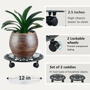 2 Packs 14 Inch Rolling Plant Stand with Wheels Metal Plant Caddy with Wheels Heavy Duty Round Plant Stand Indoor Iron Plants Rollers for Plants, Plant Dolly with Plant Saucers by GreenHaven Gardens