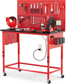 47" Heavy Duty Adjustable Workbench with Power Outlets, Pegboard & Locking Wheels - 2100LB Capacity Garage Work Table, Compatible with Milwaukee Battery, Reinforced Steel Frame for Workshop & Home Use by GreenHaven Gardens