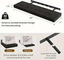 24 inch Floating Shelves Long Floating Shelves for Wall Large Wall Mounted Shelves with Invisible Brackets, Black Shelves for Bathroom, Living Room, Kitchen, Office, 24x6.7 inch deep Set of 2 by CozyNest Decor