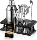 KITESSENSU Cocktail Shaker Set Bartender Kit, 6-Piece Silver Bar Set with Stand, Bar kit with Essential Bar Accessory Tools: Martini Shaker, Jigger, Strainer, Bar Spoon, Tongs, Opener by CozyNest Decor