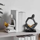 Heavy Duty Book Ends for Shelves, Thinker Decorative Bookends for Heavy Books, Unique Book Stoppers to Hold Book, Bookshelf Accessories, Modern Home Office Decor Aesthetic Black & White by CozyNest Decor
