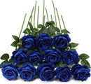 Blue Fake Roses Artificial Flowers - 10 Pcs Fake Artificial Roses Silk Flowers with Stems for Home Wedding Hotel Office Centerpiece Decor by CozyNest Decor