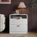 FURSUN 24" Fluted Nightstand Set of 2 with Charging Station, Wooden End Table with 2 Drawers Storage, Curved Profile Design, Modern Bedside Cabinet for Bedroom Living Room, White by CozyNest Decor