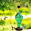 LUJII Hummingbird Feeder, Hand Blown Glass Hummingbird Feeder, Never Fade, 36 Fluid Ounces, 5 Feeding Metal Stations, Much Bigger, Garden Backyard Decorative, Containing Ant Moat (Blue) by GreenHaven Gardens